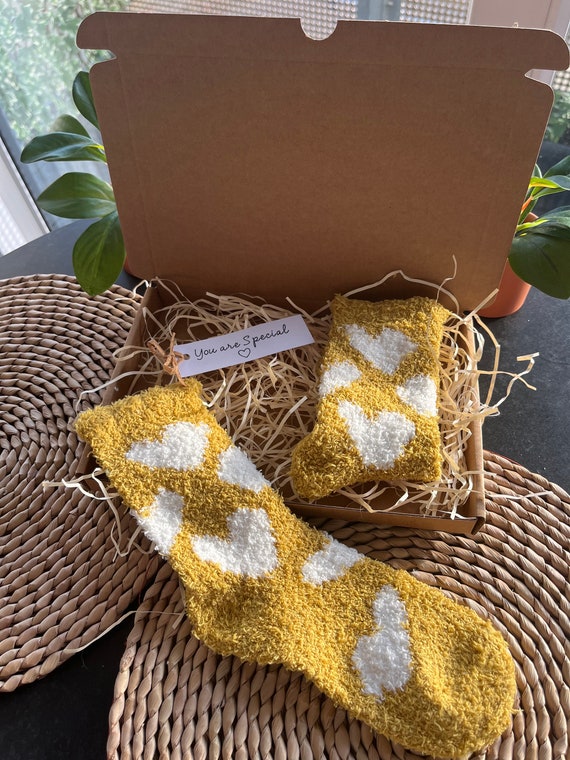 Fluffy socks - Love heart design in a box in different colours- Make someone smile!