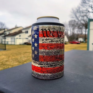 We The People USA Flag Constitution Stainless Steel Can Insulated Beverage Holder Cooler Tumbler -  Great For The Beach and Outdoors