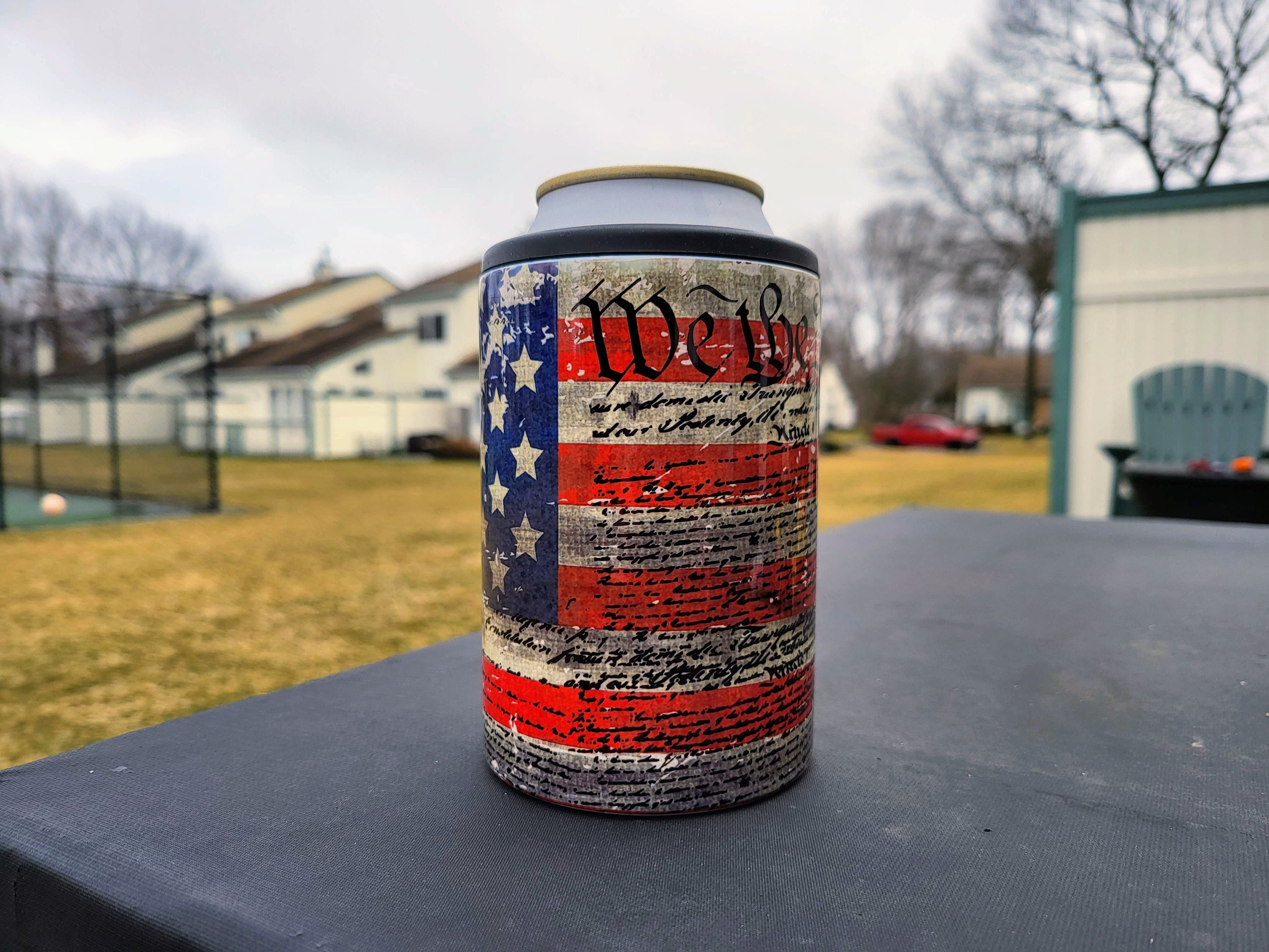 4th of July Brushed American Flag All Over Can Cooler Multi Standard One  Size