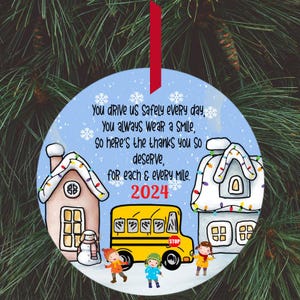 School Bus Driver Thank You 2024 Round Christmas Tree Ornament - Wood or Aluminum