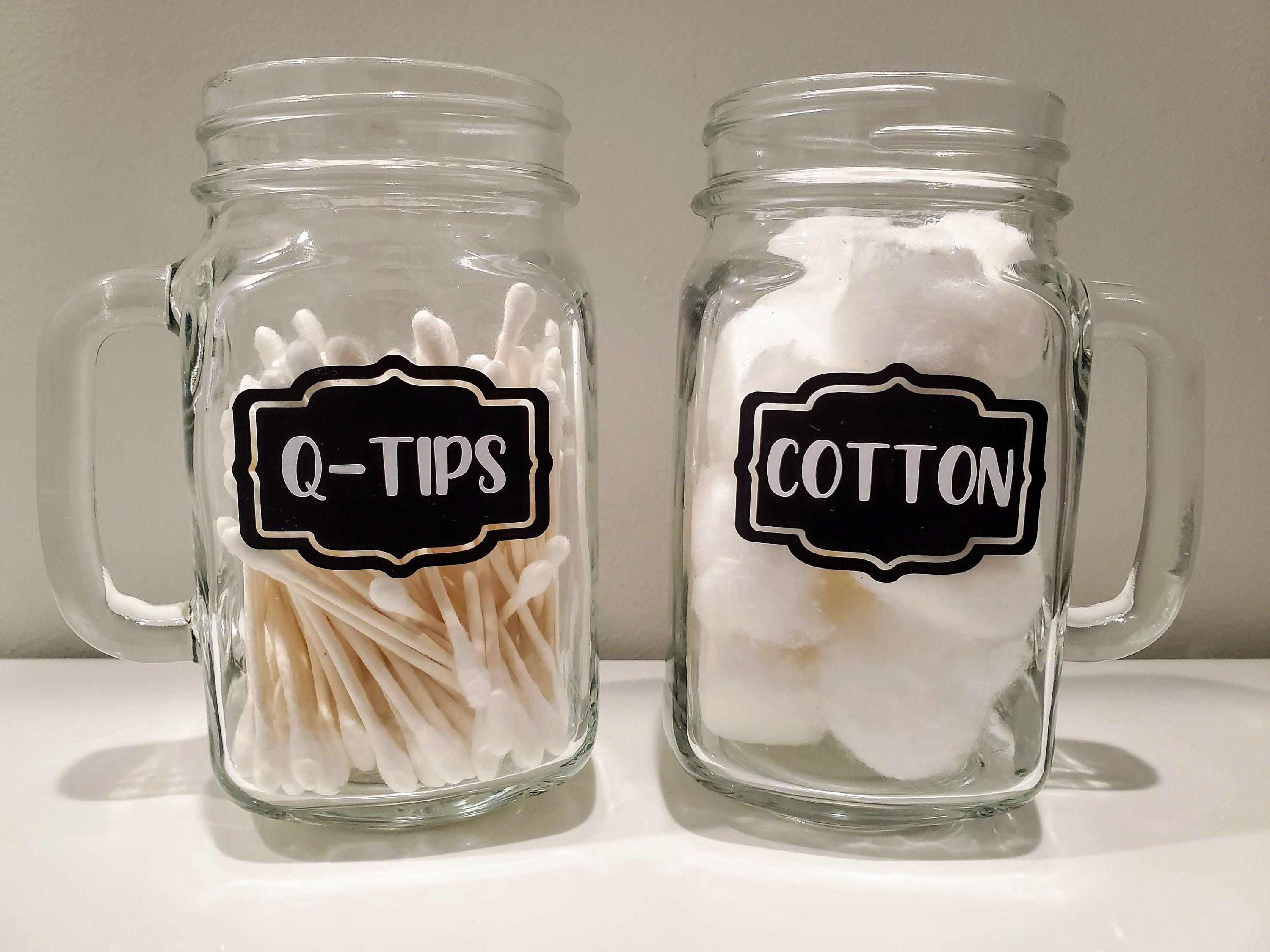 Qtip and Cotton Ball Glass Mason Jar Set Handmade Set of Etsy