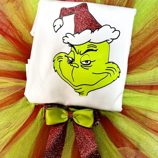 The Grinchmass outfit, Grinch girls tutu outfit, toddler Grinch shirt, Grinch personalized shirt, Christmas Tutu set; Green &red tutu outfit