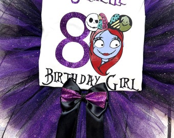 Sally birthday tutu outfit;Kids nightmare Halloween costume;birthday Sally personalized shirt;Cute Halloween bday tutu;Birthday party outfit