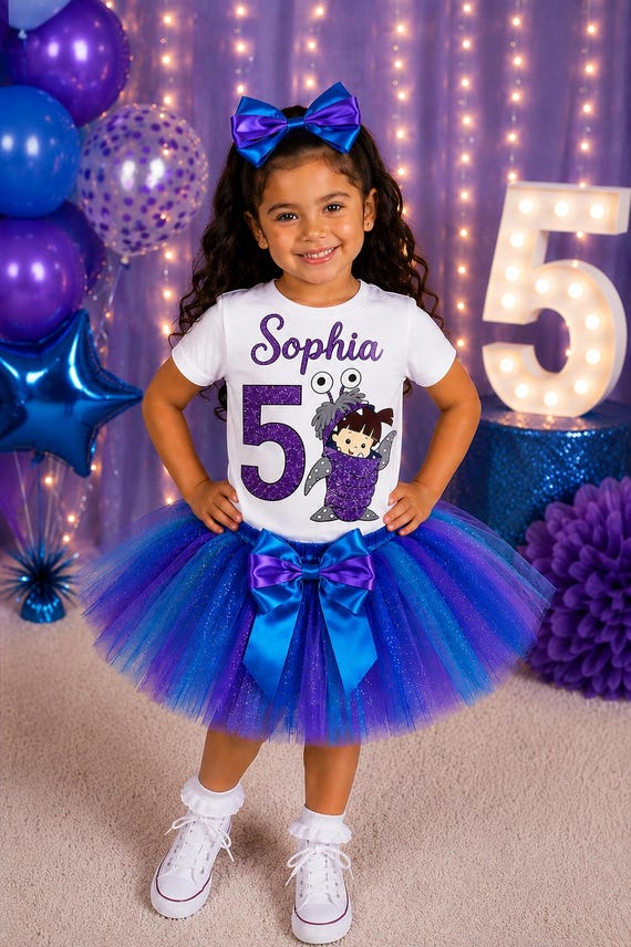 Monsters Birthday Outfit Girl, Personalized Tutu Set, Purple Blue Tutu, Custom Name Shirt