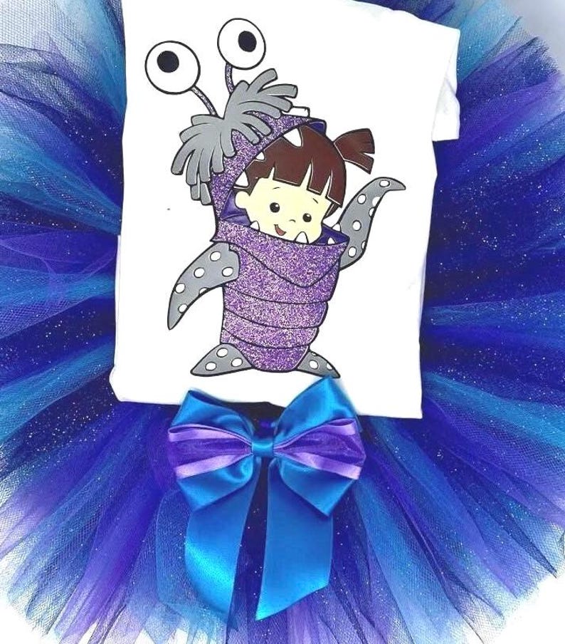 Monsters Birthday Outfit Girl, Personalized Tutu Set, Purple Blue Tutu, Custom Name Shirt image 2