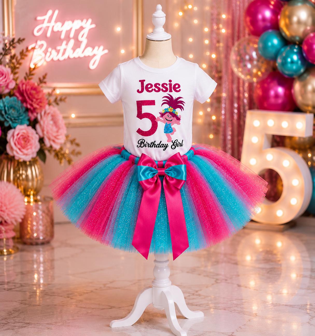 trolls birthday party dress Tutu Backless Long Beaded V-Neck