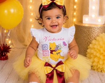 Personalized Bear 1st Birthday Tutu Outfit, Baby Girl Birthday Set, Cake Smash Outfit, Custom Birthday Shirt and Tutu