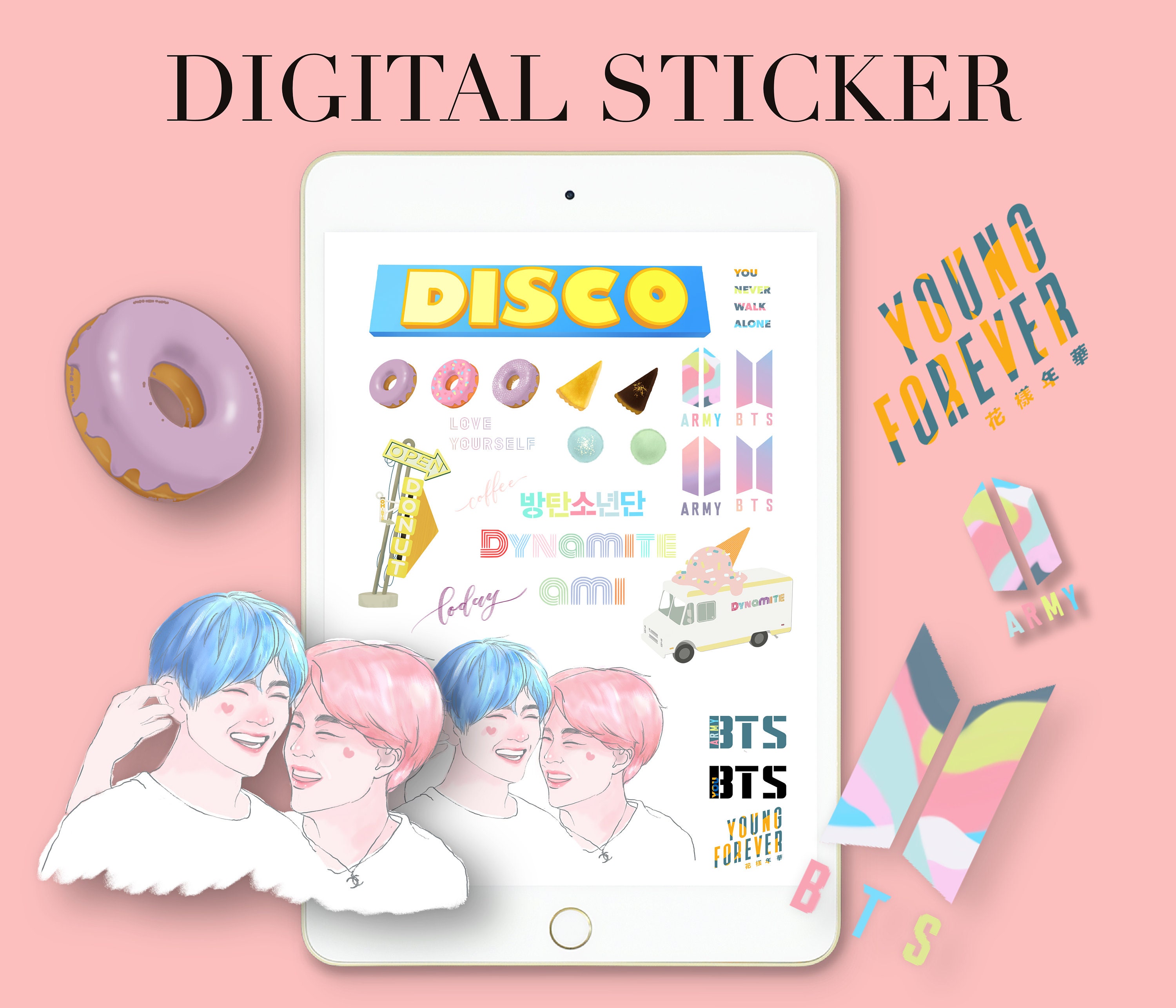 bts dynamite goodnote sticker bangtan png sticker bts png etsy