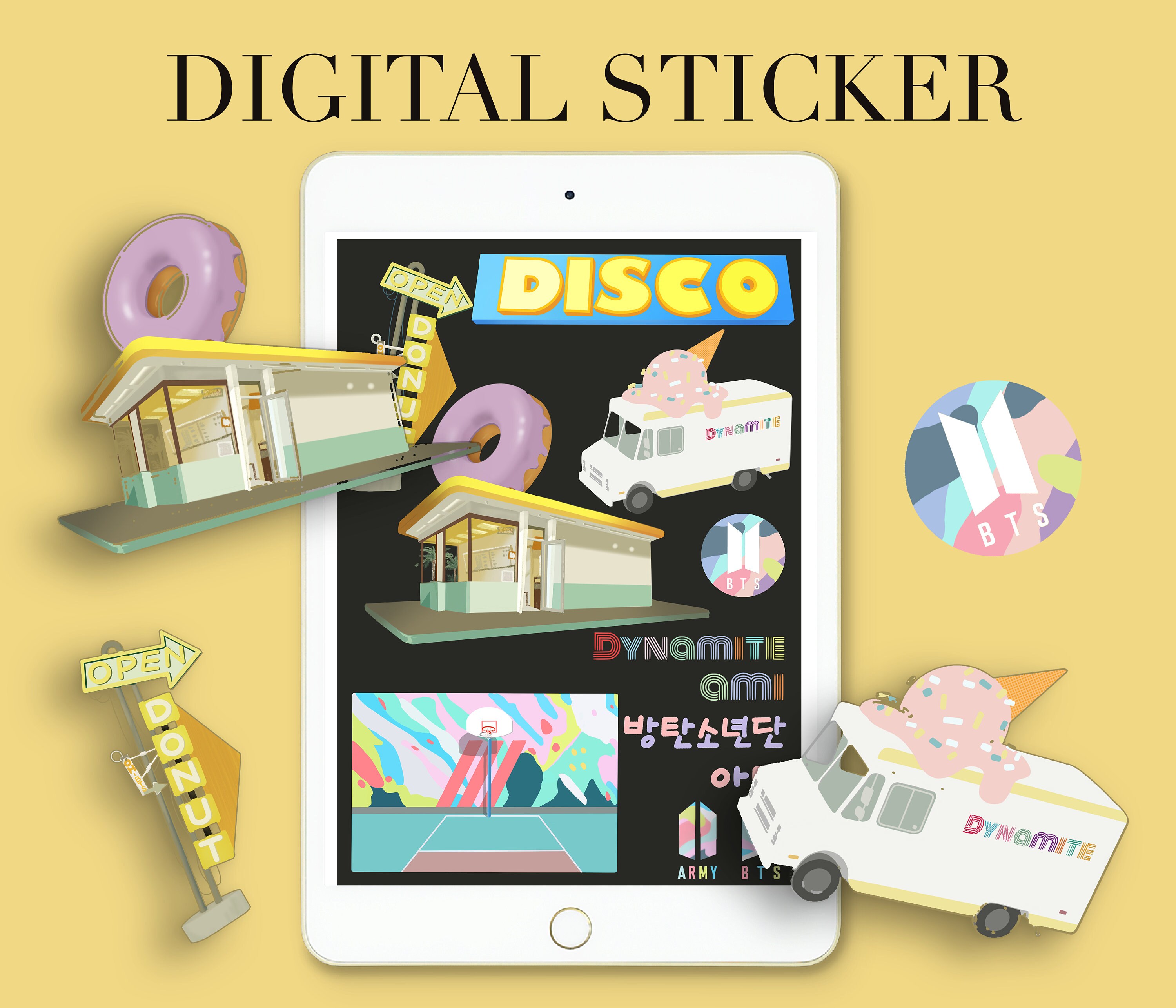bts dynamite good note digital print sticker bang tan mv png etsy