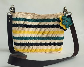 Summer Straw Crossbody - Raffia Bag for Women - Small Handbag - Genuine Leather Belt