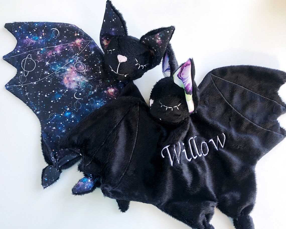 Personalized Bat Lovey Goth New Baby Gift White Black Baby Etsy