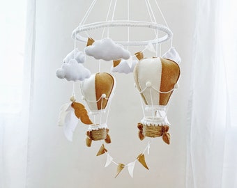 Montgolfière pour lit de bébé, mobile pour chambre de bébé, neutre, mobile pour lit de bébé, aventure, voyage, décoration pour chambre de bébé, cadeau pour nouveau-né