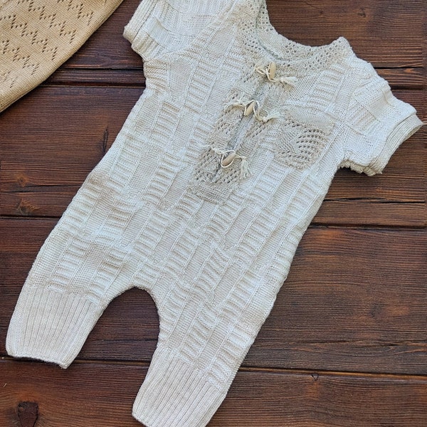 Newborn Photography Prop, Knitted Baby Overalls, Newborn boy milky Romper, Newborn boy photo props