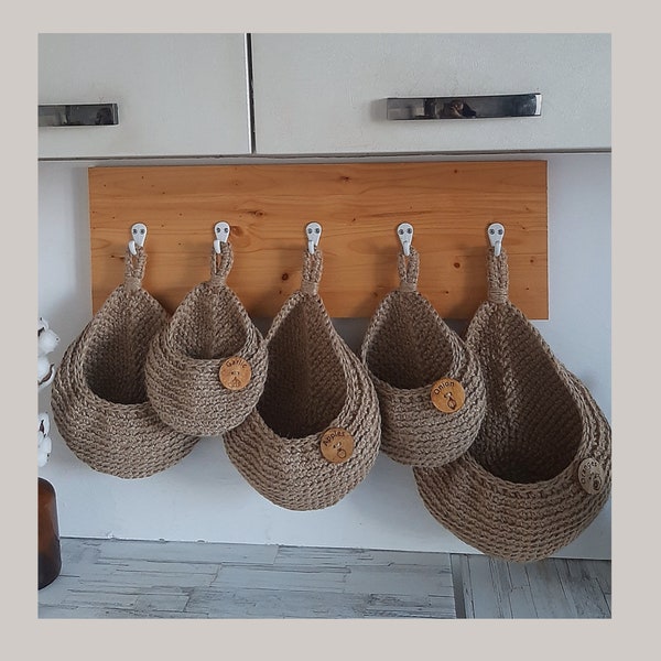 Wall hanging jute basket,  vegetable fruit storage, Large  potato basket,  kitchen storage, Rustic Baskets Set, Rustic home organization