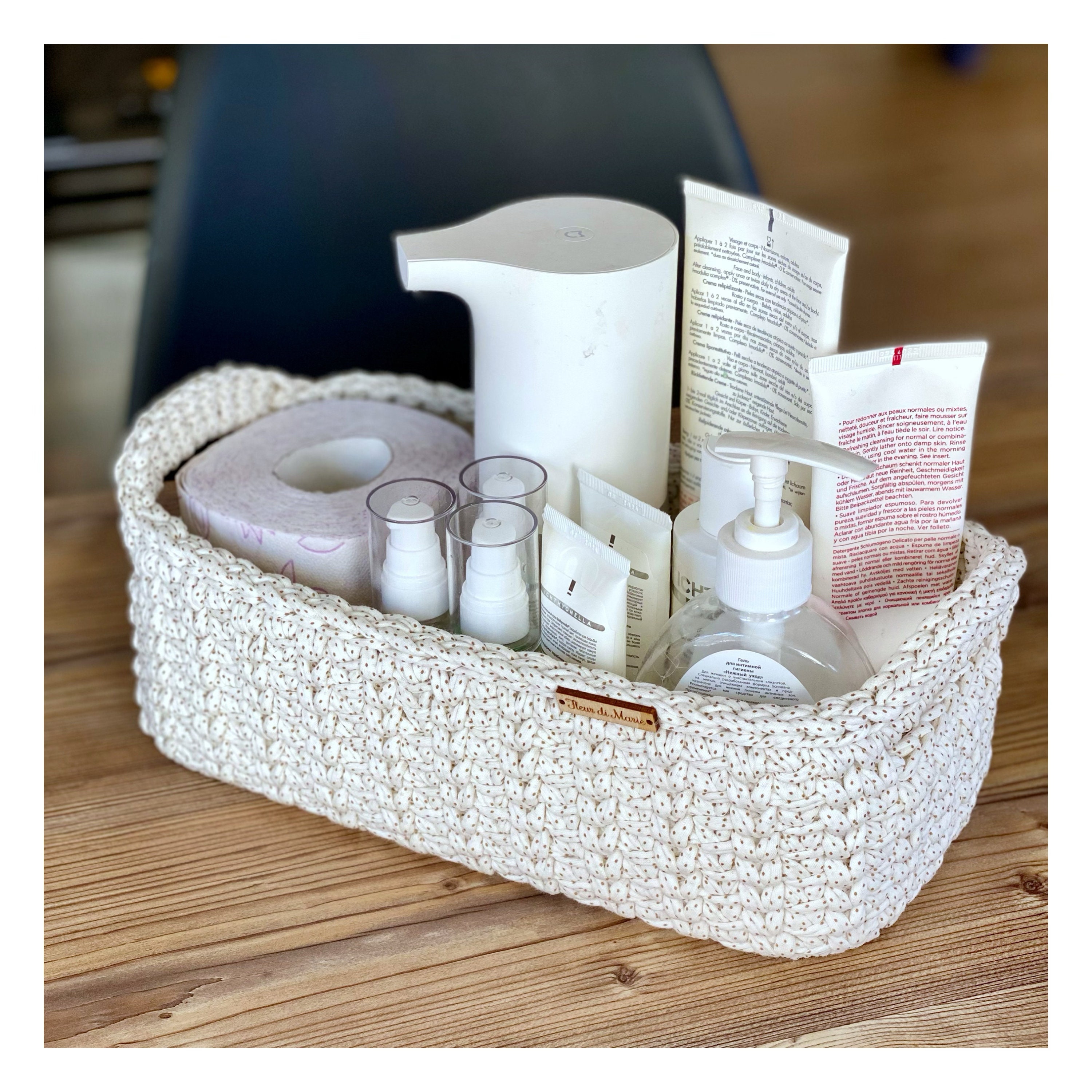 Bathroom Basket Bin Crochet White Basket Organizer Towels 