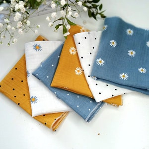 Woman Handkerchief with polka dots, set of 3 muslin washable soft hankies, double gauze cotton hankies, reusable eco friendly pocket square