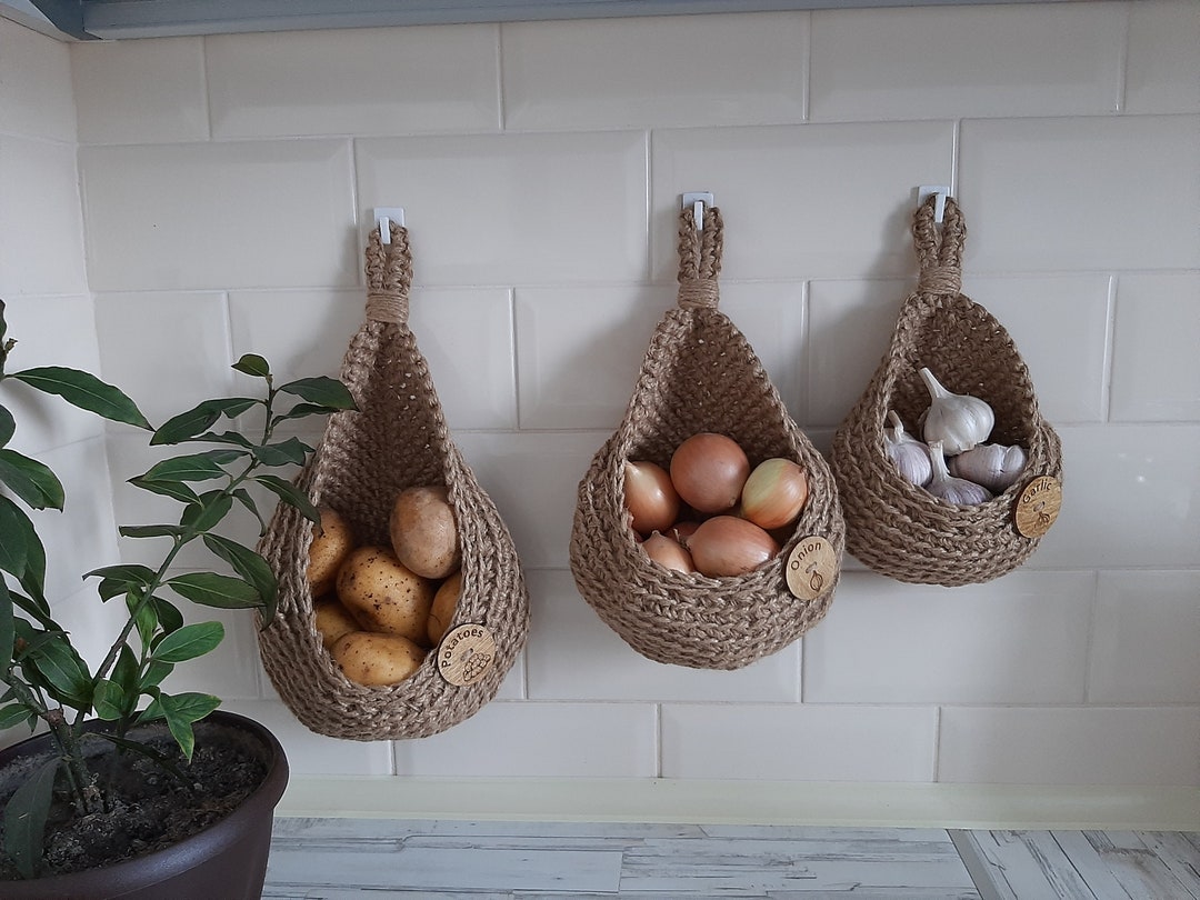 Hanging Wall Basket Vegetable Fruit, Large Hanging Potato Basket Set