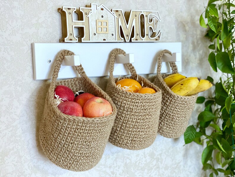 Wall Jute Hanging Baskets Vegetable Hanging Basket Wall Etsy