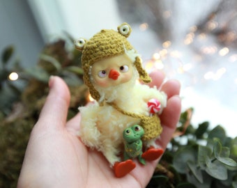 Cute mini plush duck, art doll animal. ooak art doll