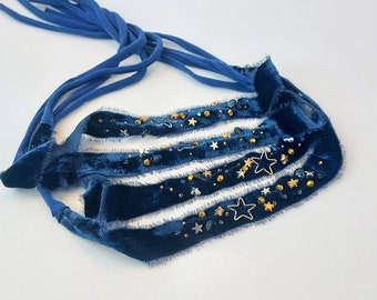 Velvet blue headband, star headband, Newborn headband, newborn tieback, newborn photography props