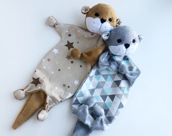 Couverture de sécurité personnalisée pour bébé, loutre en peluche, nouveau jouet pour bébé, câlin animal amoureux, jouet endormi, cadeau de baby shower