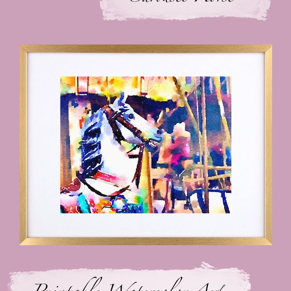 Carousel Horse Watercolor, Wall Art, Pastel, Print / Nursery Bedroom Office Girls / Downloadable Instant Art Jpeg / PRINTABLE