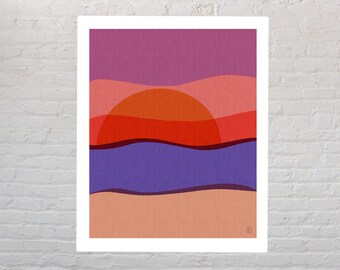 Printable Linen Beach Sunset Minimalist Screenprint Digital Art Download 16x20 8x10