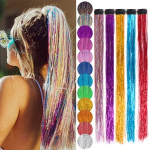 Golden Hair Glitter Set With 5 Pieces And 1200 Strands, Hair Glitter  Heat-Resistant Fairy Hair Glitter Set With 48 Inches, Glitter Glitter Hair