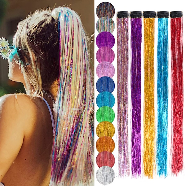 4\6\8 PC 19"Clip-in Hair Tinsel Extensions, bling fairy hair, Hair shimmer, 240+ strands/clip,Salon Quality