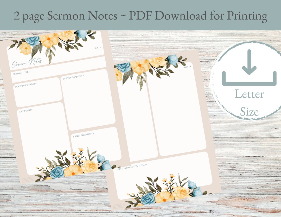 Two Page Sermon Notes | Letter Size Digital Download - Etsy