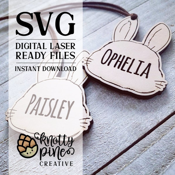 Boho Easter BUNNY svg, Easter boho BUNNY Basket Tag Laser Cut svg, Engrave and Score File, Glowforge SVG, Customizable Easter Bunny Tags