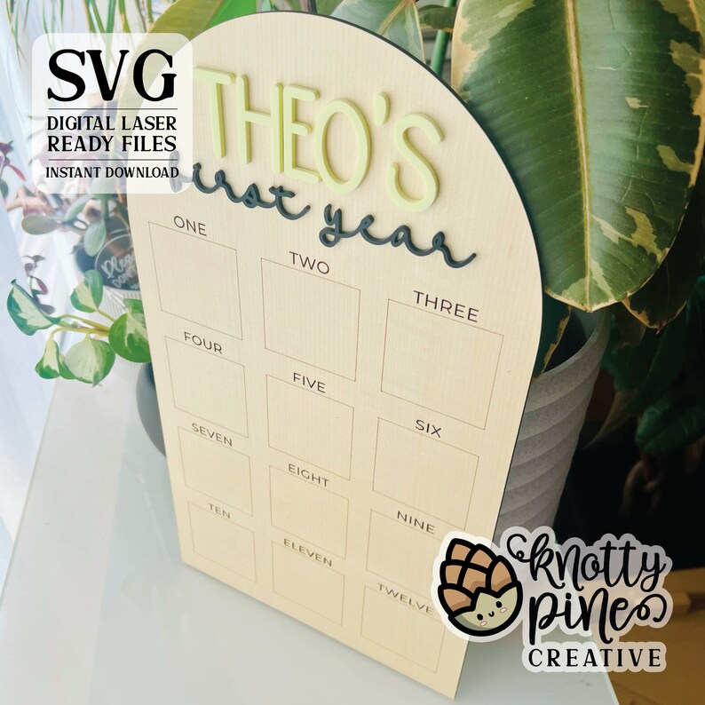 Theo Lettering Photo Board Svg, Milestone Photo Board, Round Top, Square Top, First ...