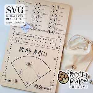 Würfel Baseball Spielbrett svg, Würfel Baseball Spielbrett Laser Cut Datei, Glowforge svg, Laser bereit