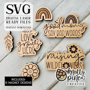 Magneti per la mamma in formato svg, L'amore cresce qui, Coltivare fiori selvatici, Le brave mamme dicono parole cattive, pacchetto di magneti in formato svg, Regalo per la mamma, File tagliato al laser, Glowforge Ready