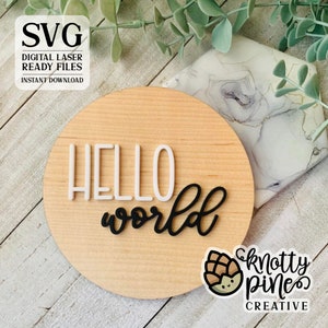 Hello World svg, Baby Birth Announcement svg, Birth Round, Minimalist Birth Stats, Laser Cut svg, Glowforge ready, Customizable Birth Round