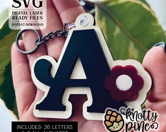 Porte-clé monogramme svg, svg porte-clé alphabet, lot, étiquette de sac, ornement svg, fichier découpé au laser, Glowforge Ready, svg vintage, svg porte-clé