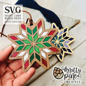 Ornement de Noël courtepointe grange svg, décoration de Noël étoile, étoile de la ferme, ornement de courtepointe étoile, prêt pour Glowforge, fichier numérique prêt pour le laser