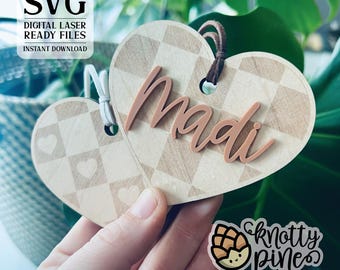 Heart Tag svg, Valentine's Day Basket Tag, Glowforge svg, Retro svg, Basket Name Tag Heart, Checker Heart svg, Valentine's Day Laser Cut svg