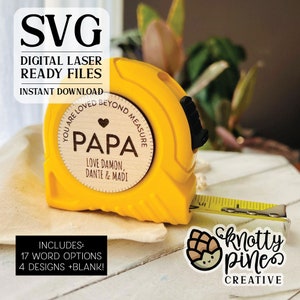 Regalo para papá abuelo Cinta métrica redonda svg, You Are Loved Beyond Measure cintas métricas redondas svg, Digital Glowforge Laser Ready