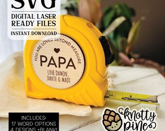 Gift for Dad Grampa Tape Measure Round svg, You Are Loved Beyond Measure measuring tape rounds svg, Digital Glowforge Laser Ready