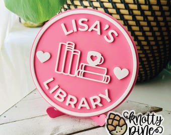 Library Sign SVG | Personalized 3D Layered | Book Lover Sign | Book Nook | Nameplate SVG | Laser Cut File | Glowforge | xTool | Lightburn