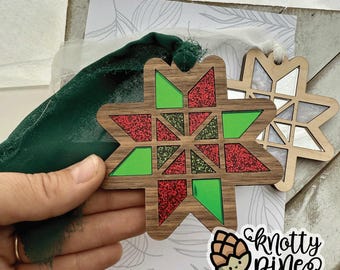 Ornamento natalizio Barn Quilt in formato svg, ornamento natalizio a forma di stella, stella da fattoria, ornamento natalizio a forma di stella, pronto per Glowforge, file digitale pronto per laser