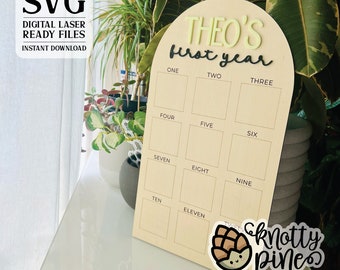 Photo Board svg, Milestone Photo Board, Round Top, Square Top, First Year Gift svg, Glowforge Ready, Laser svg, Baby's First Year, Baby gift