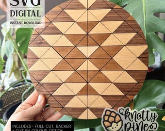 Barn Quilt svg, Round Wood Sign, Wood Sign, Farmhouse Decor, Quilt Design, Circle Barn Quilt, Wall Sign, Home Decor, Glowforge, Laser Ready