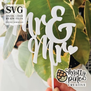 M. & Mme Wedding Cake Topper svg, plusieurs versions générique mariage Mr + Mr Mme + Mme fichier de décoration pour gâteau découpé au laser, Glowforge svg, prêt pour le laser
