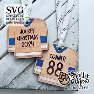 Hockey Christmas Ornament svg, Score + Engrave Jersey Ornament Hockey Player Digital Laser Cut file, Glowforge svg, Laser Ready Hockey