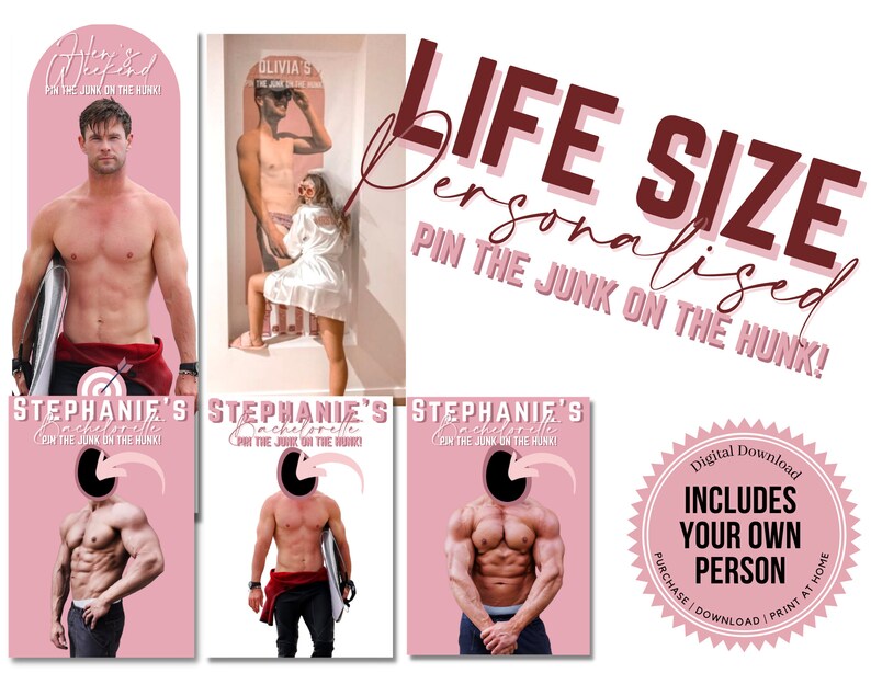 Custom Pin the Junk on the Hunk Personalised Pin the Tail Etsy Australia