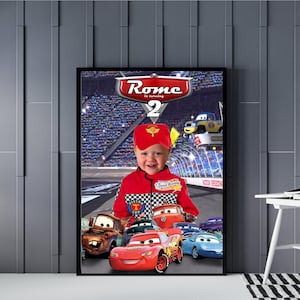 Personalized Cars Birthday Poster with Photo – Custom Lightning McQueen Party Sign – Kids&#39; Birthday Decoration - Cars Birthday Poster