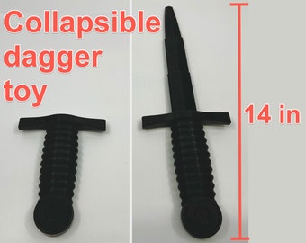 Collapsible dagger model—3D printed model— cool black dagger with fully expandable/collapsible gadget blade for cosplay, desk, or fidgeting