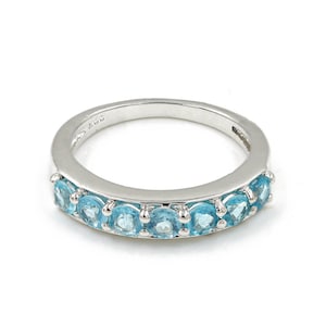 Natural Blue Apatite Round Gemstone 925 Sterling Silver Ring, Elegant Minimalist Apatite Jewelry for Women, Unisex Boho Silver Band